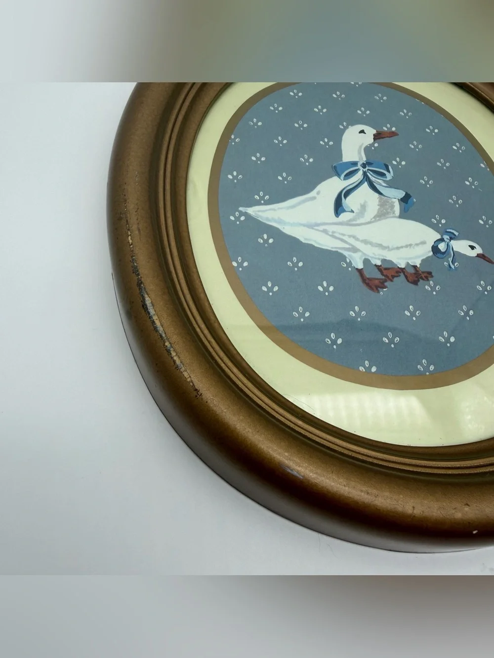 Vtg 1985 Homco Country Duck Set 2 Gold Oval Frames Goose Blue Cottagecore READ